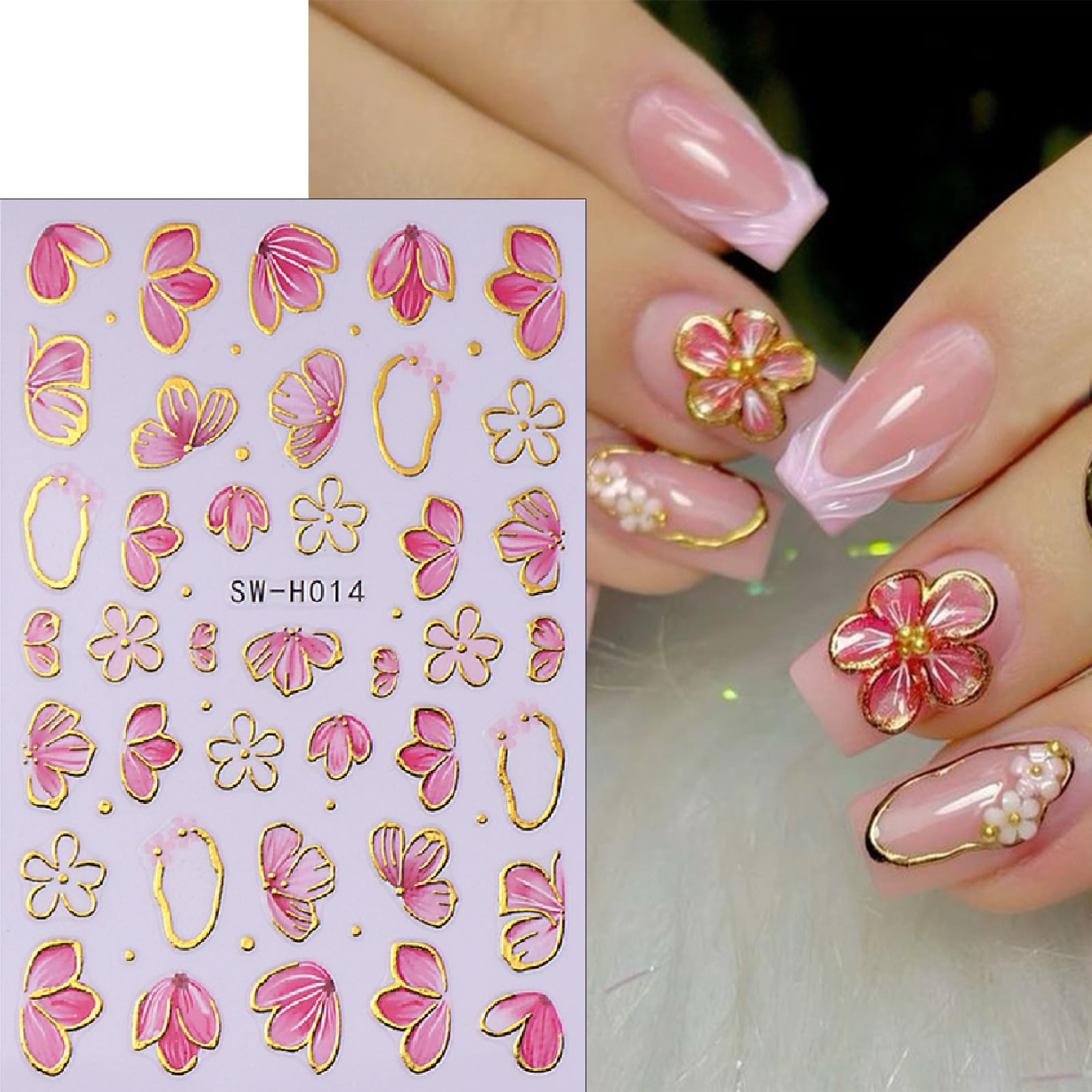 5 Sheets Nail Decals Flowers Petal Nail Art Stickers Spring Gilding Cherry Bl…