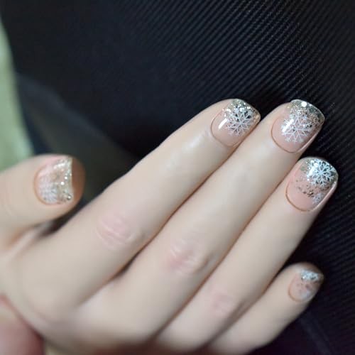 Semi Cured Gel Nail Strips Christmas Nail Stickers Clear with Snowflakes
