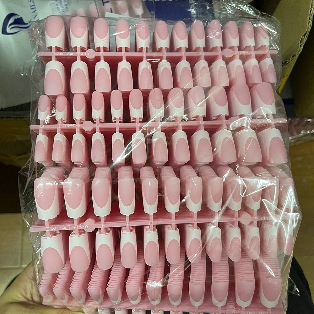 120PCS Medium Long Square Press On Nails French Tip Full Cover Acrylic False Nai