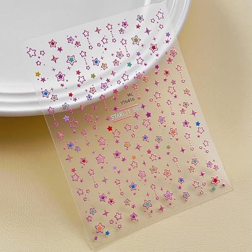 Star Nail Stickers for Nail Art 3D Glitter Cute Colorful Star Luxury Cute Stars