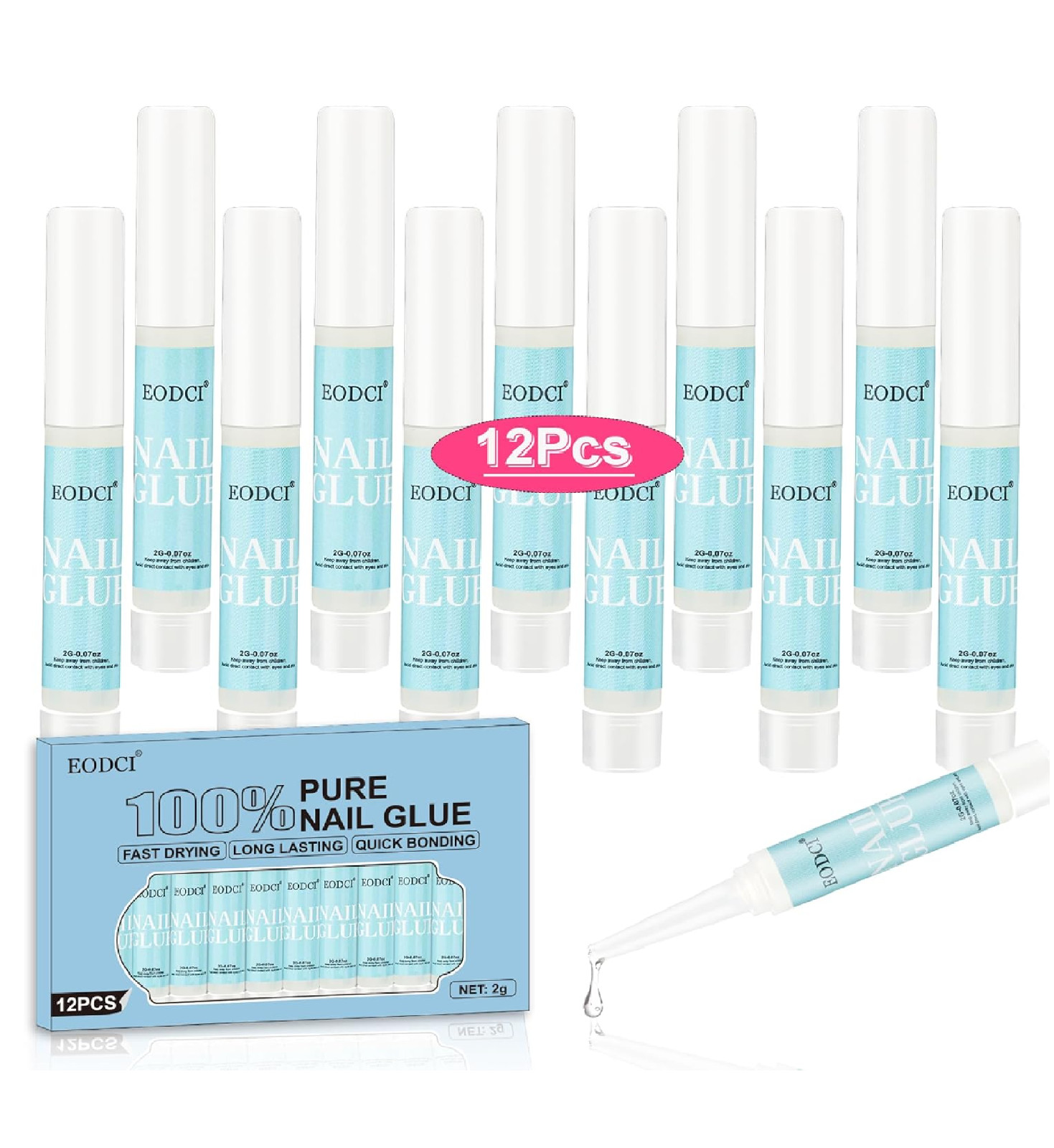 12pcs Nail Glue Super Strong for Acrylic Nails Press on Nails Professional for N