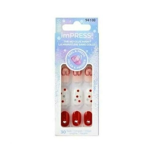 KISS imPRESS Press On Nails Red Oval Short 30 Count Holiday