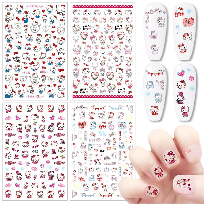 8 Sheets Cute Nail Art Stickers Decals 3D Cartoon Adhesive Nail Decals Design…