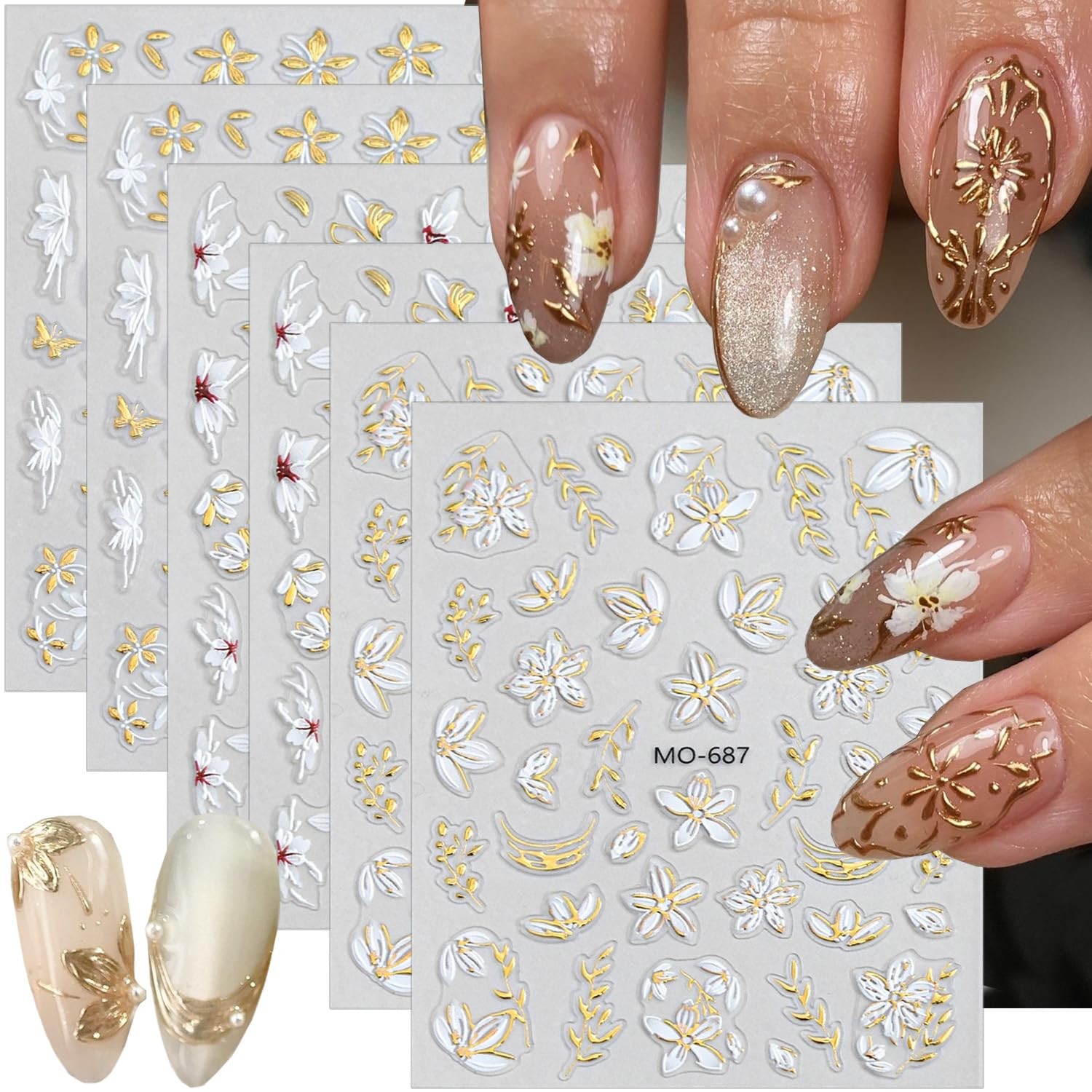 6 Sheets 5D Embossed Flower Nail Stickers for Nail Art Spring Summer Design