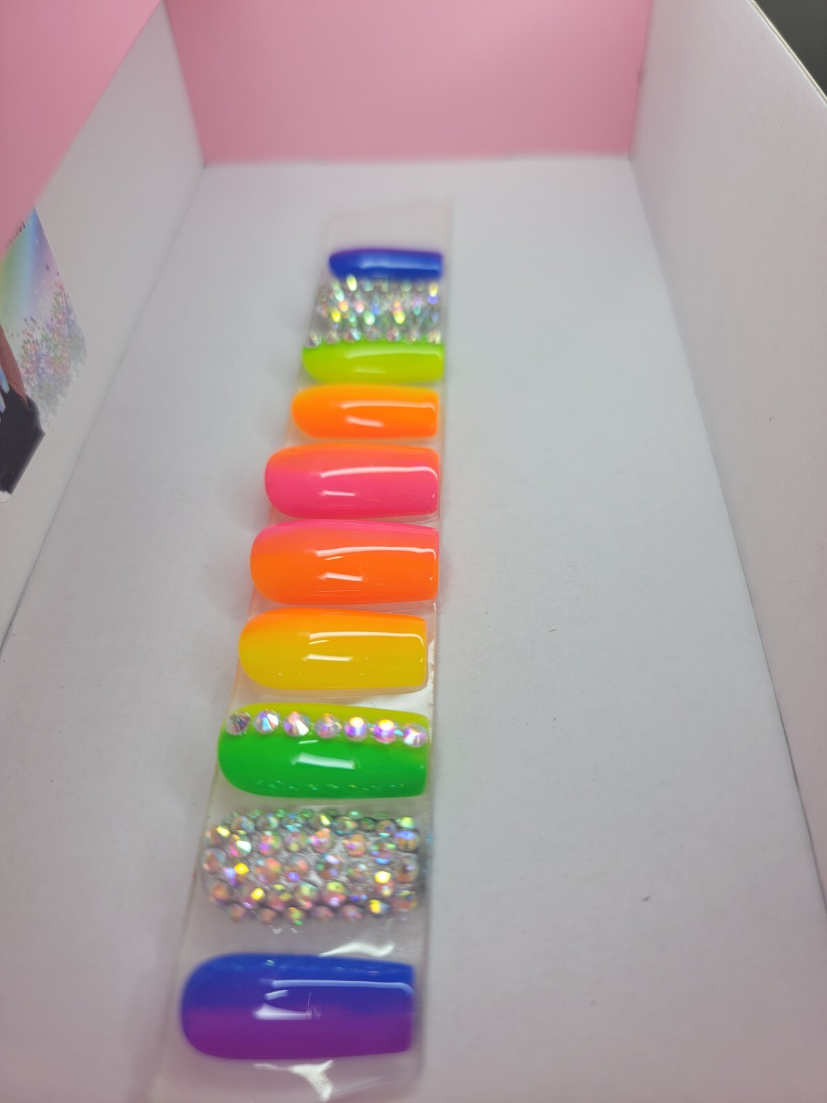 Neon Rainbow ombre nails Press On nails long square pride nails
