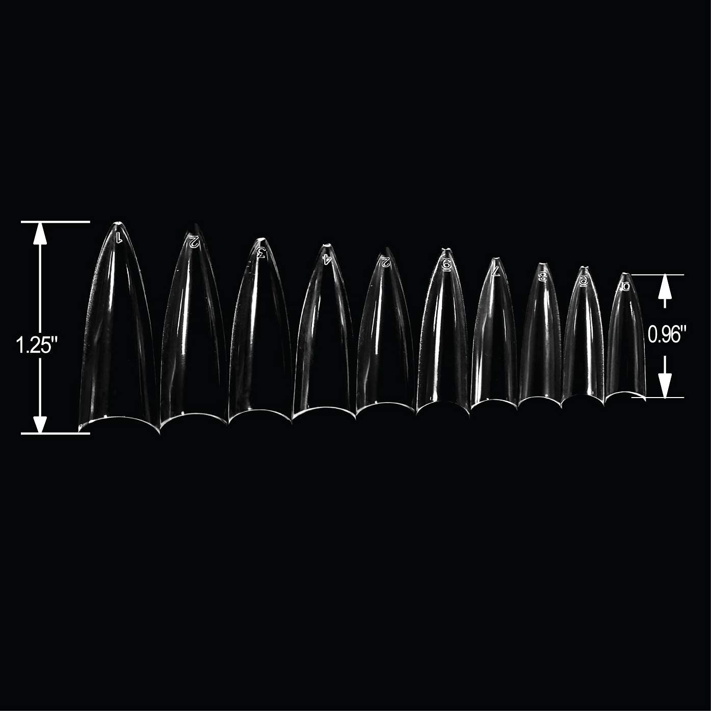 VIVACE Clear Stiletto 500 Acrylic False Fake Gel 500 Piece Assortment,