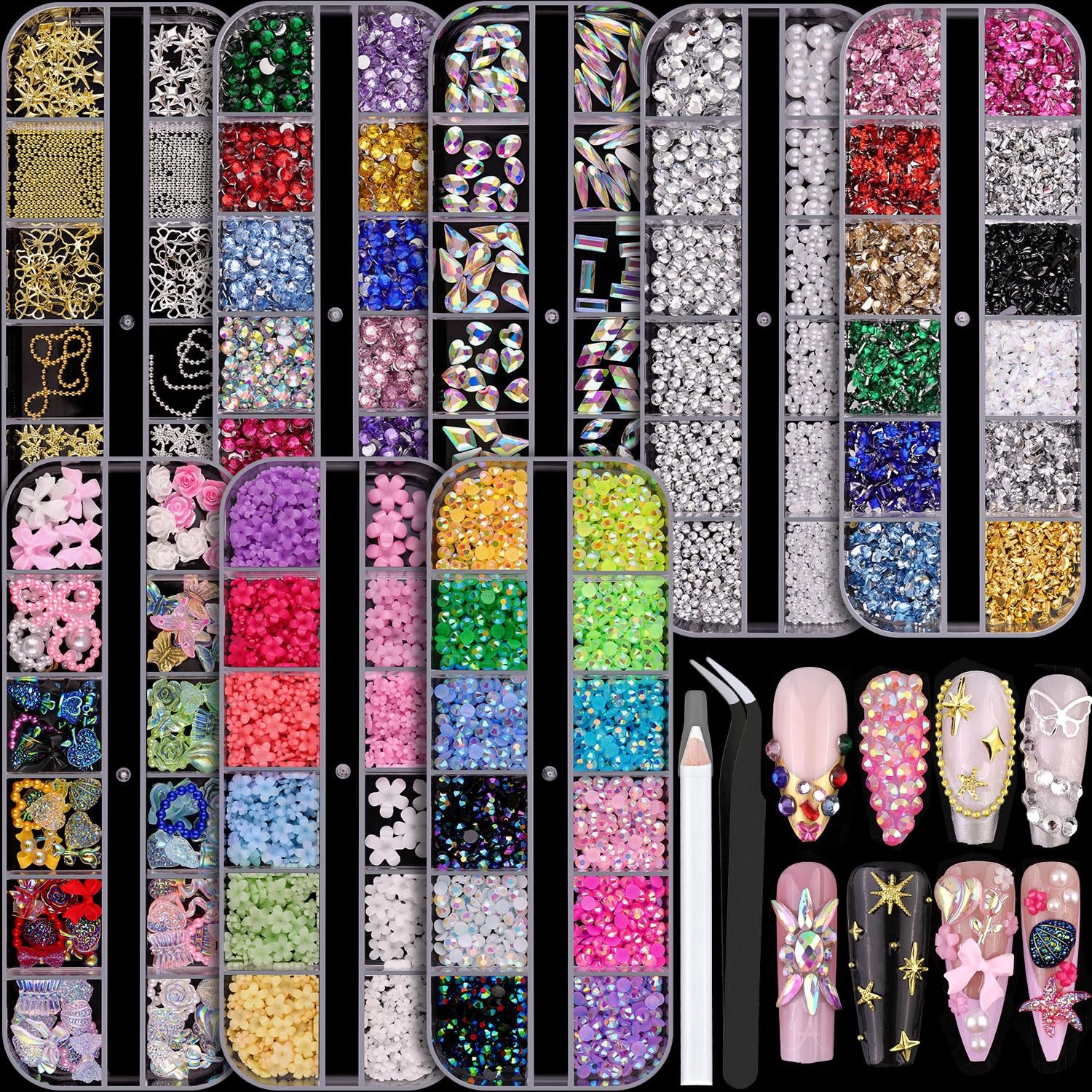 Pearl Nail Charms and Gems Rhinestone Nail Flowers Nail Art Charms Set