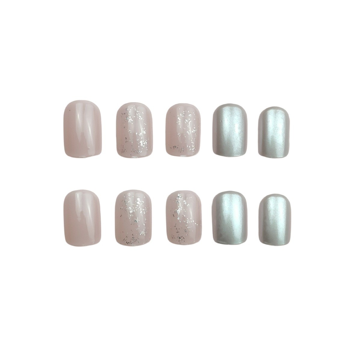 Square Nude Pink | White Glitter & Vertical Stripe Elegant False Nails