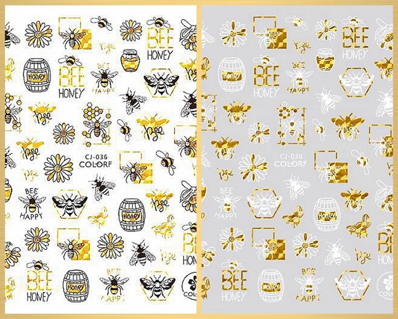 Bee Honey Flowers Nail Decals Sticker Rose Daisy “Love is my Religion’ Leaf