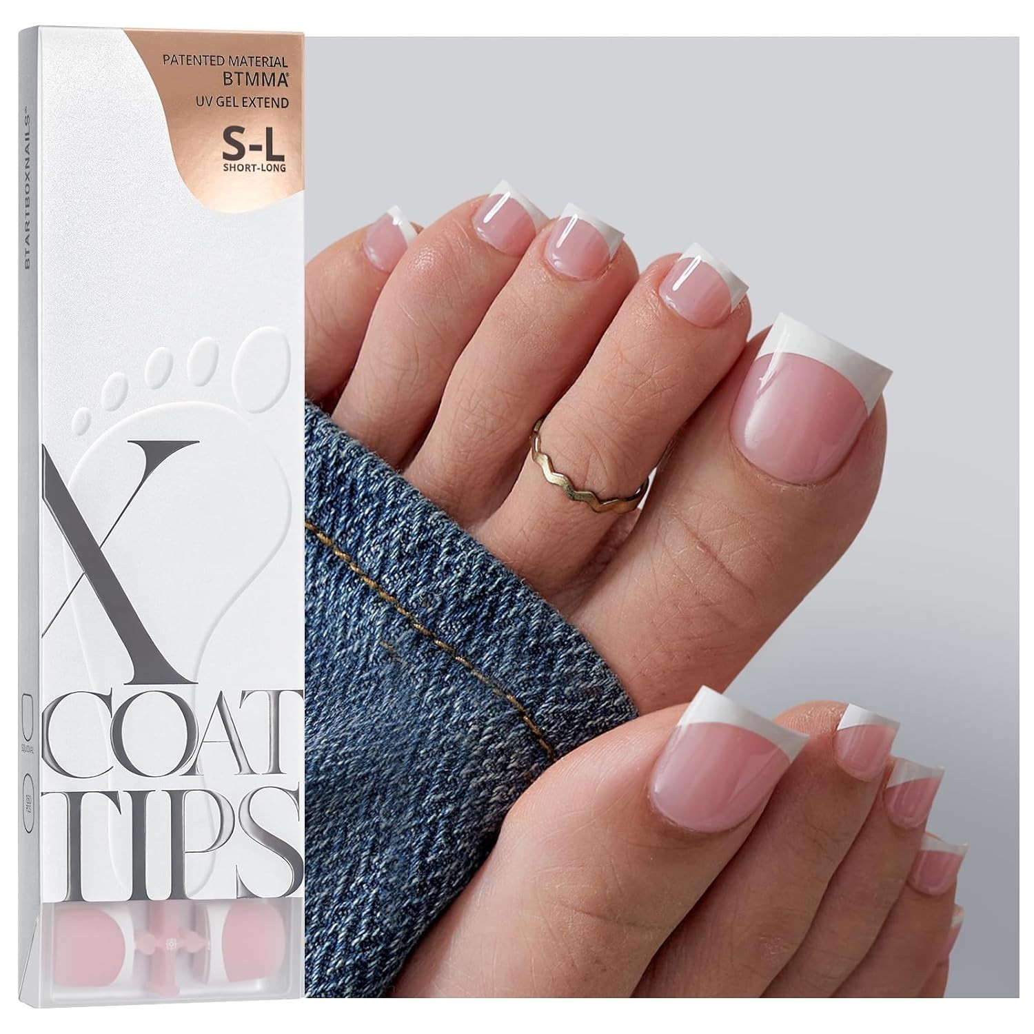 BTArtboxnails XCOATTIPS Press On Toenails, S-L, Pink, 150ct