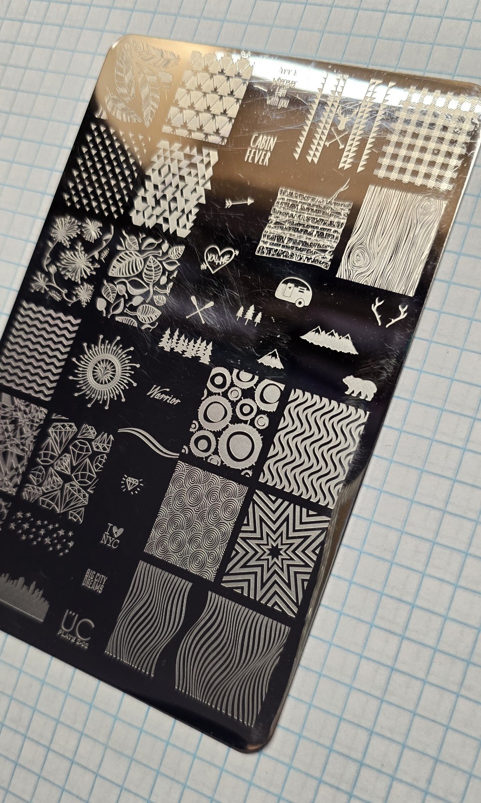 UBER CHIC UC 2-02 Nail Stamp Plate UberChic Big City Camping Plaid Nyc Cabin Bea