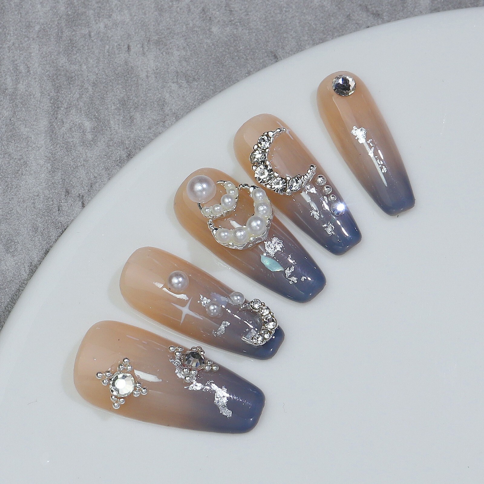 6Grids/Box 18pcs Moon Shape Nail Art Alloy Shiny Rhinestones Nails Decoration