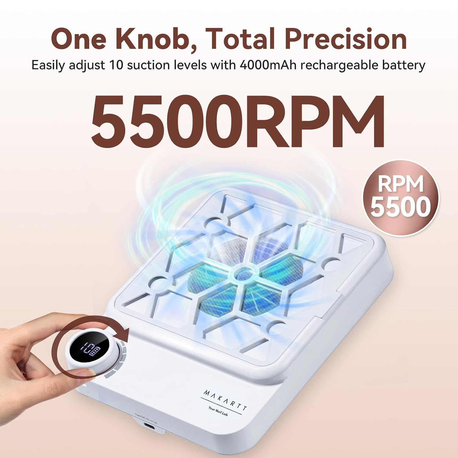 Compact Rechargeable Nail Dust Collector – 5500RPM Dust Collector Nail Tech ERYN