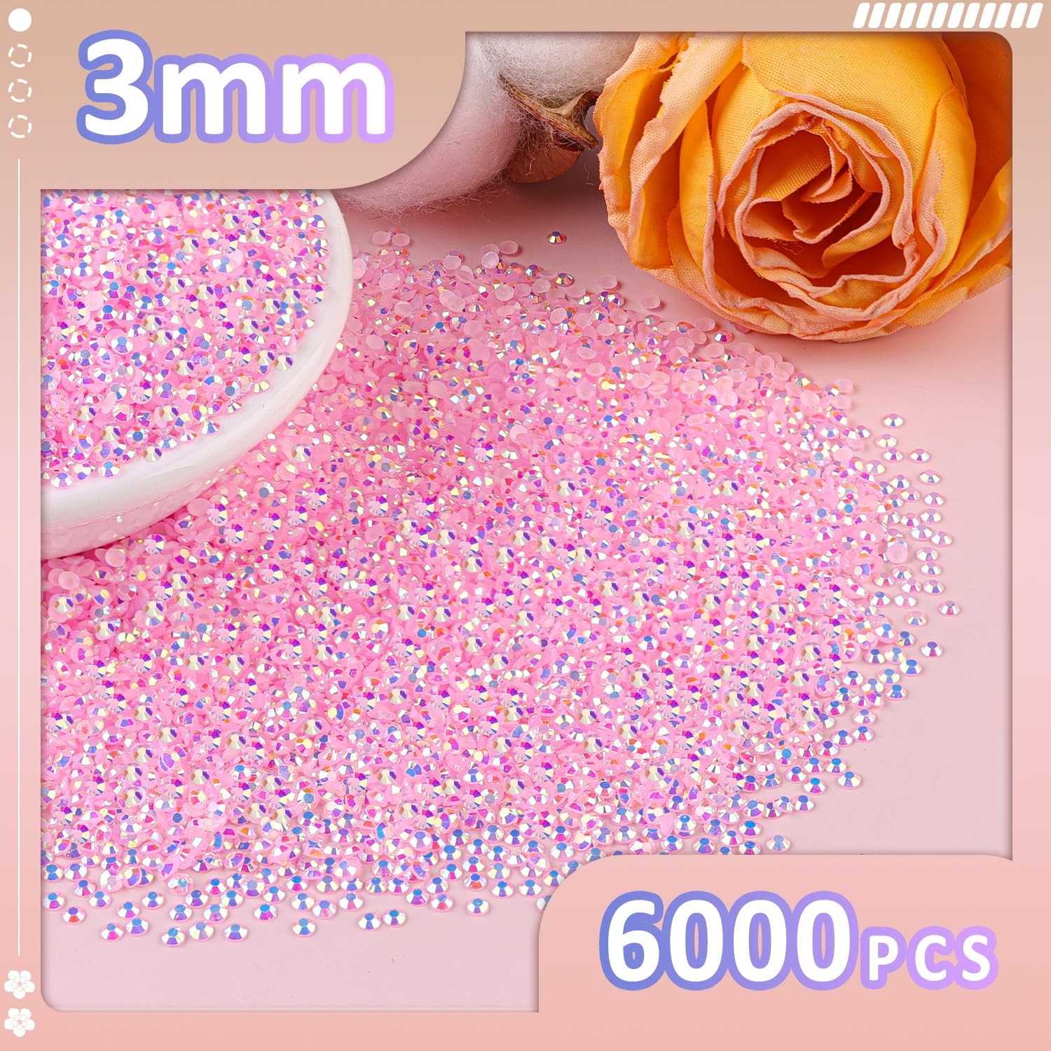 6000Pcs 3mm Resin Jelly Rhinestones with 1Pcs 10ml B7000 Jewelry Glue for Cra…