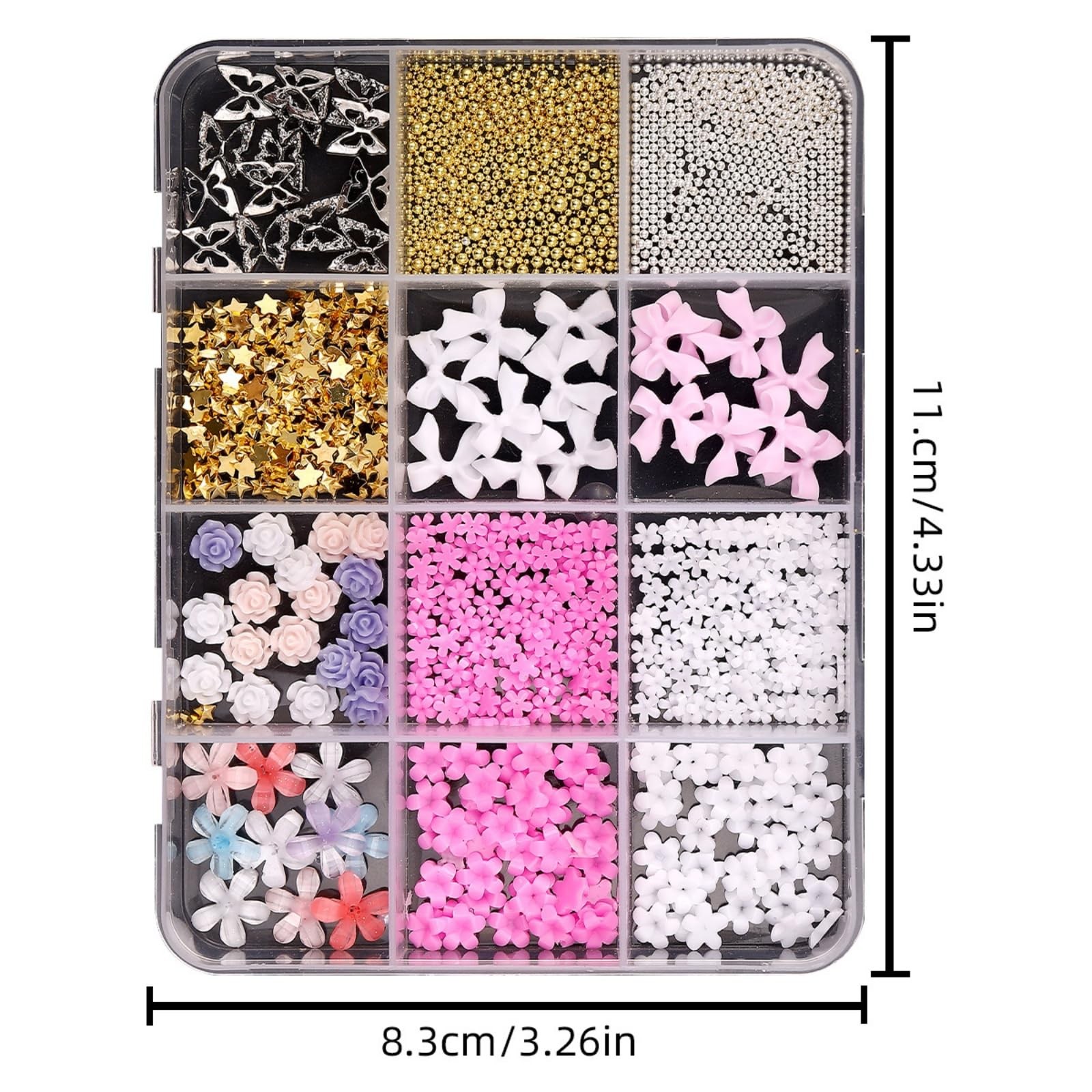 1 12 Styles Flower Petal Nail Charms 3D Resin Pink Bow Nail Gems Cute Silver …