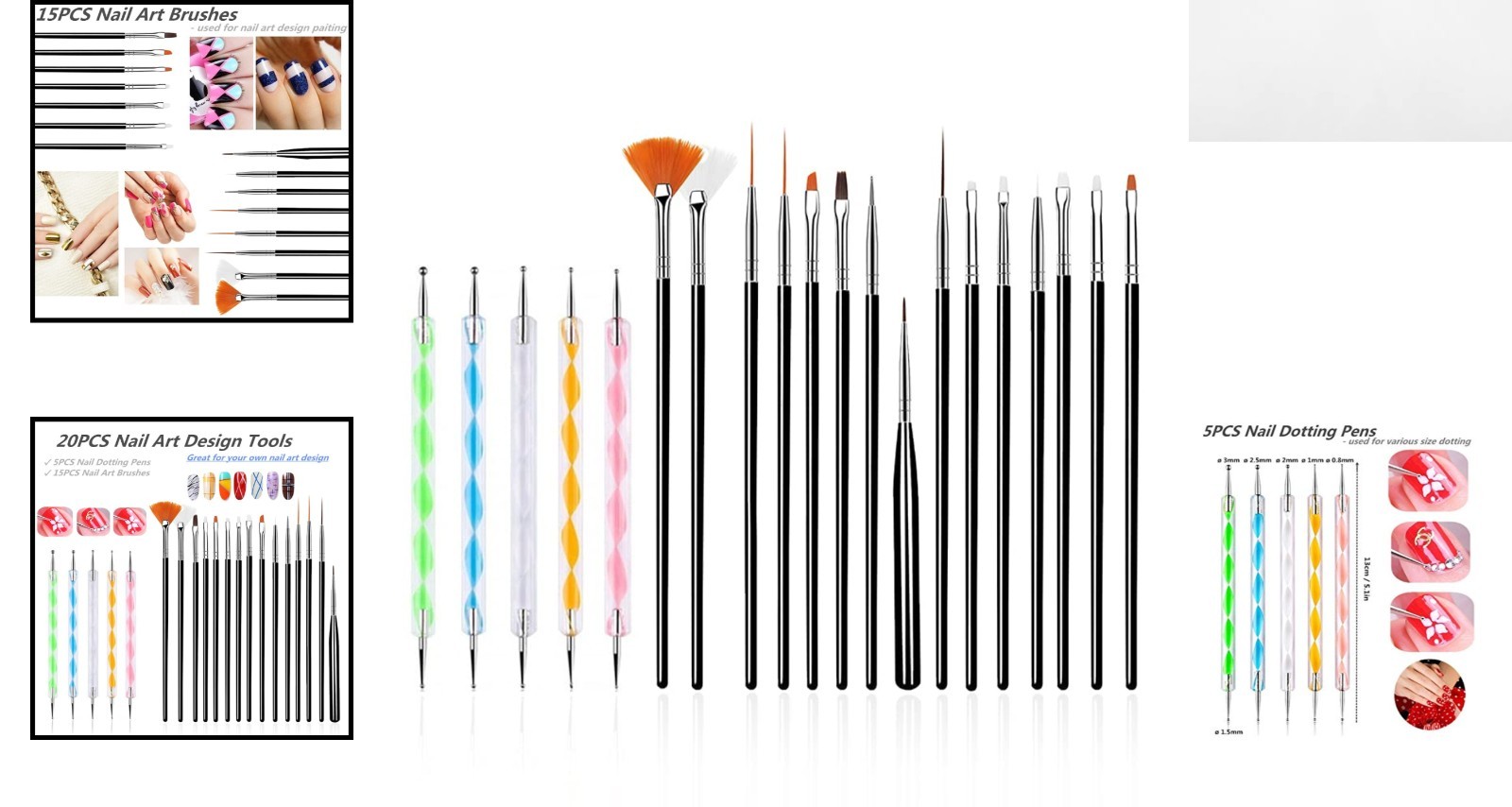 Professional 20PCS Nail Art Brush Set with Dotting Pens for Stunning Designs