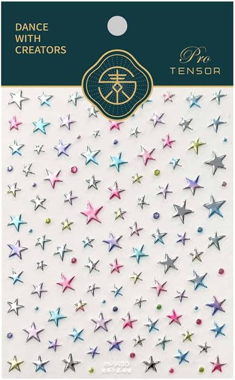 5D Embossed Holographic Nail Stickers Metallic Shiny Star Nail Decals Self-Adhes