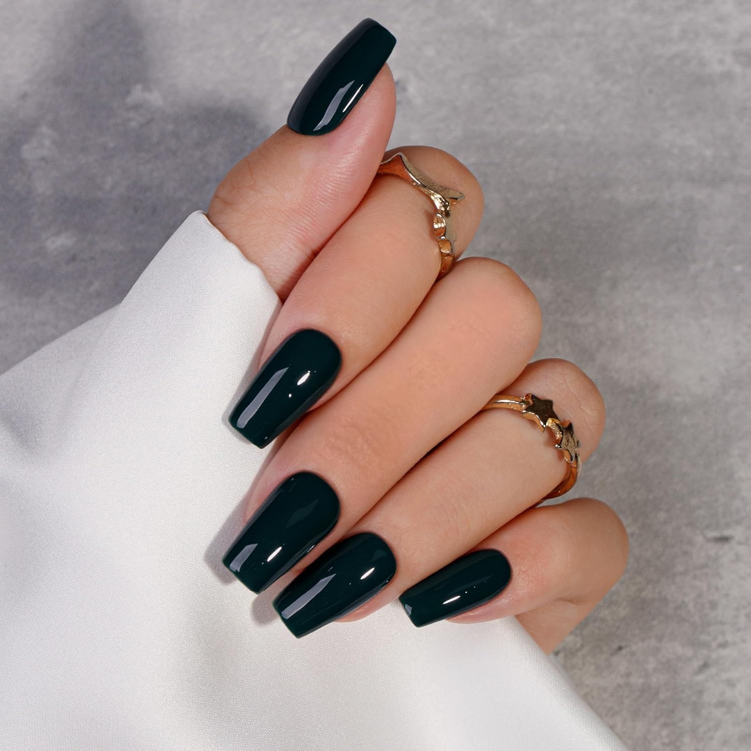 KQueenest Black Press On Nails Medium Long Square – Acrylic Press On Nails with