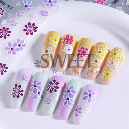 5D Embossed Camellia Floral Flowers Heart Nail Art Stickers Decals DIY NS52
