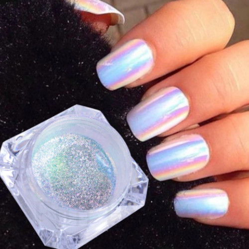 Aurora Chrome Powder Nail Glitter Mirror AB Opal Blue Iridescent Pearl Shimmer