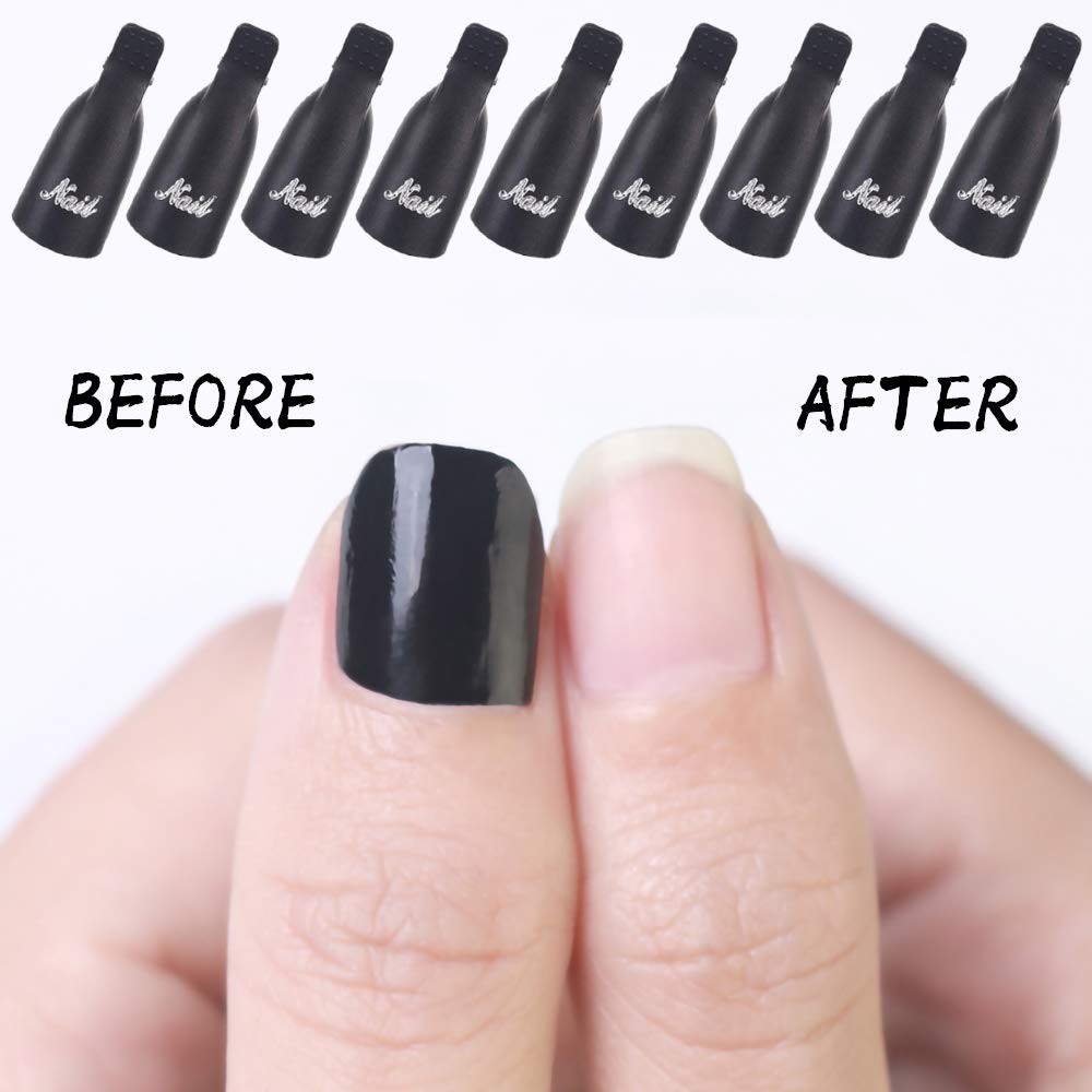 HiMo 10PC Plastic Acrylic Nail Art Soak Off Cap 10 Count (Pack of 1), Black