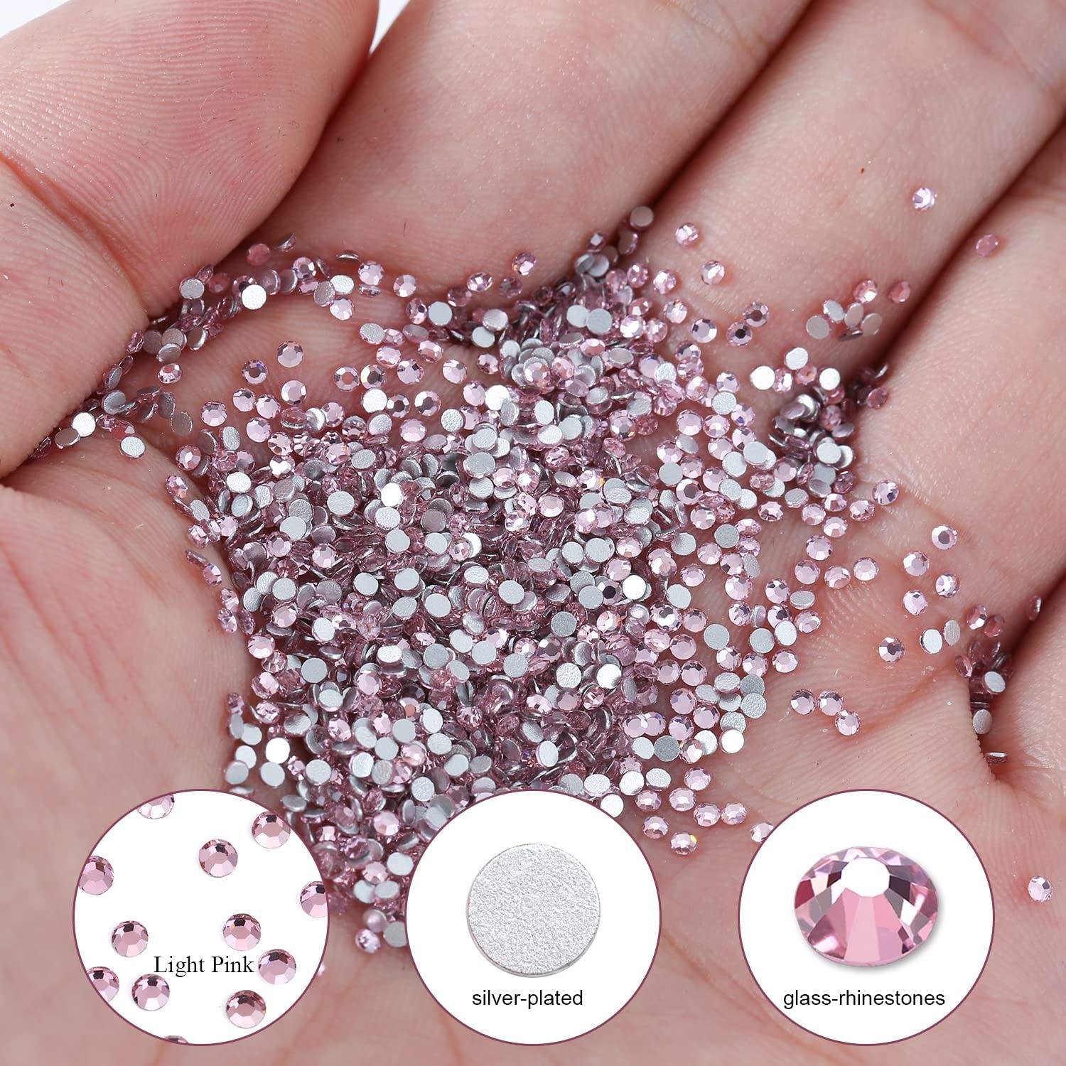 1440Pcs Light Pink Crystal Rhinestones,Glass Flatback Rhinestones Gemstones S…