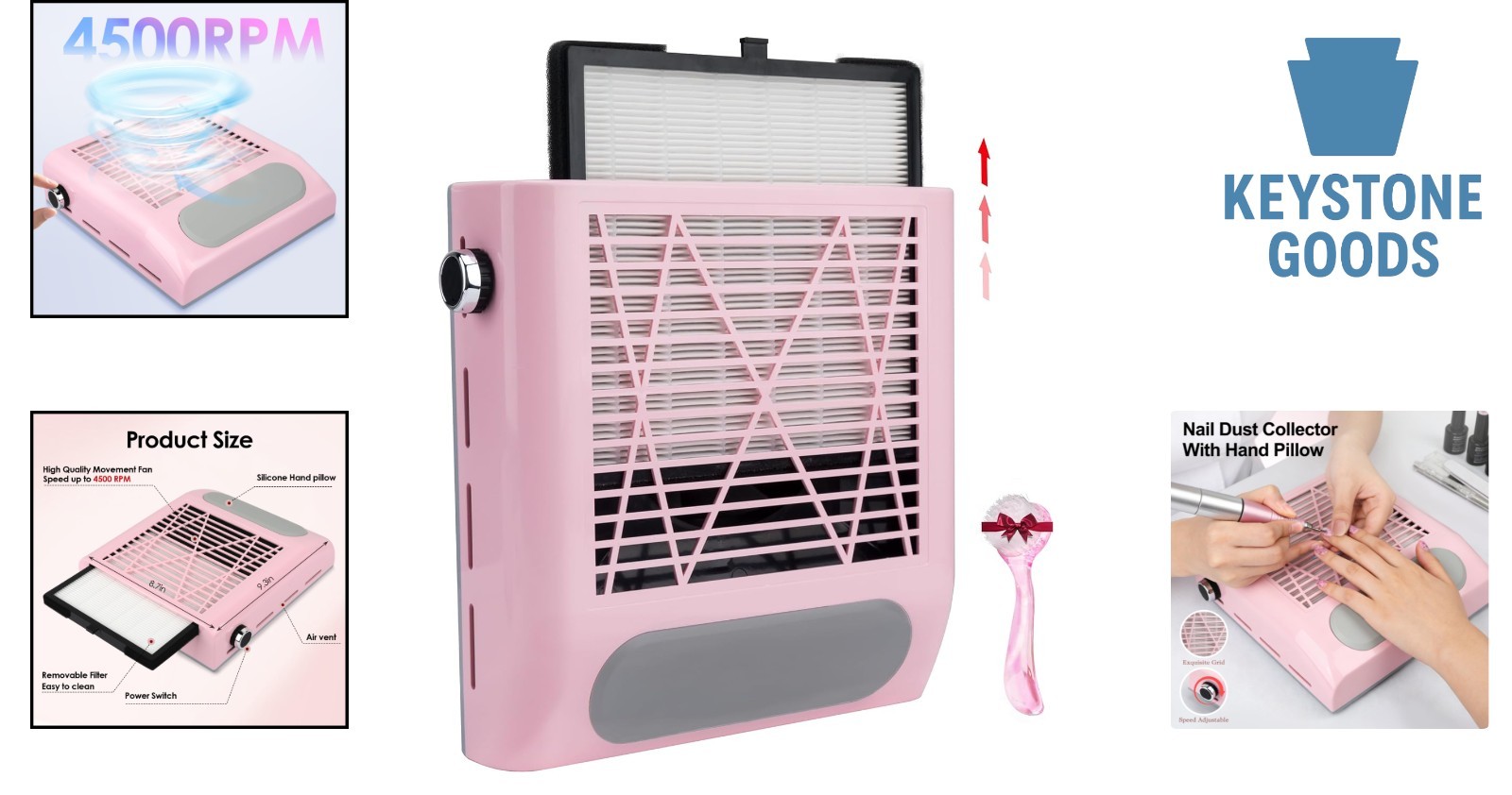 80W Pink Nail Dust Collector & Vacuum for Manicure – Powerful, Adjustable & P…
