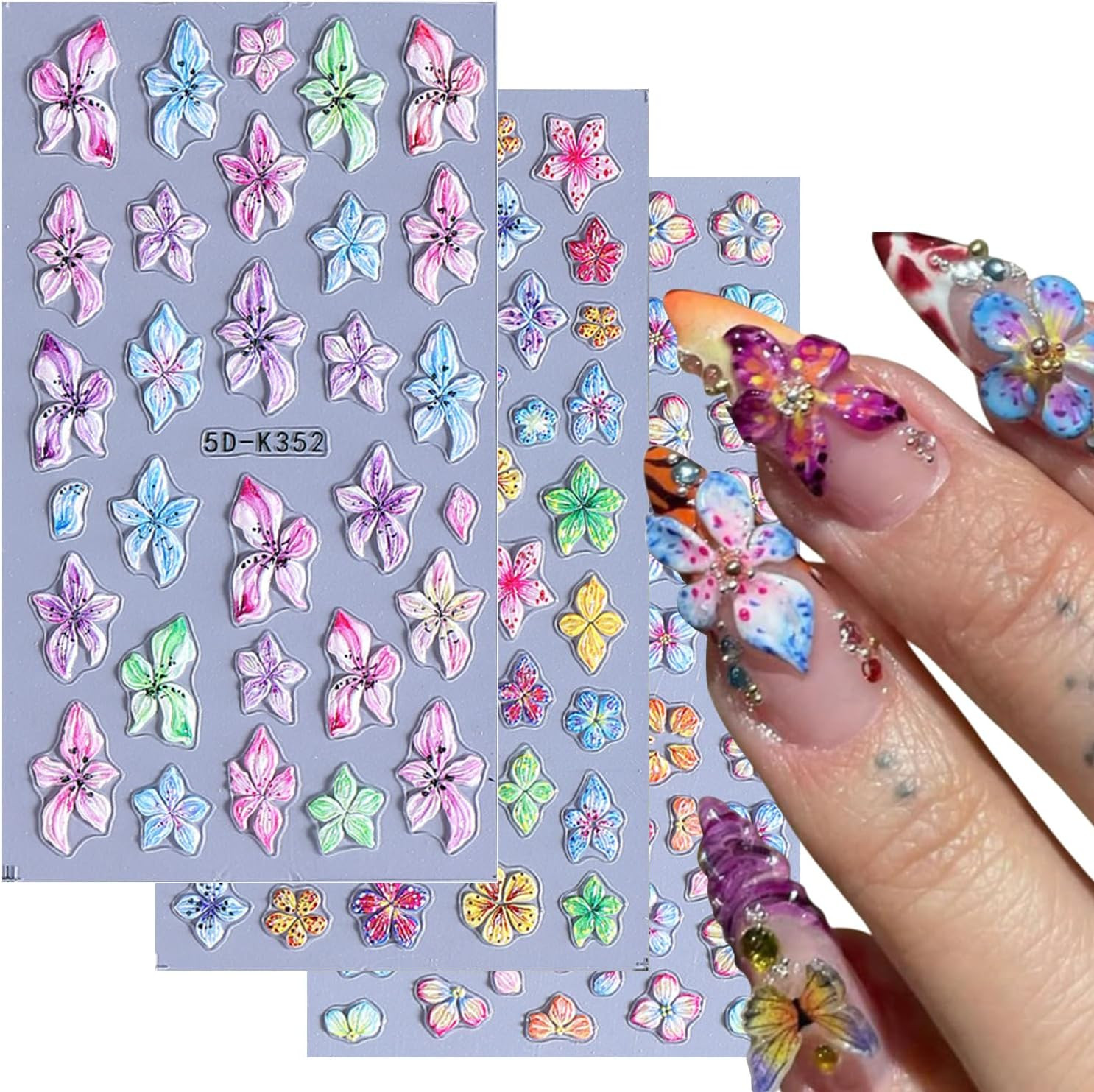 6 Sheets Fruit Nail Art Stickers Decals for Women | Lemon Strawberry Blueberry B