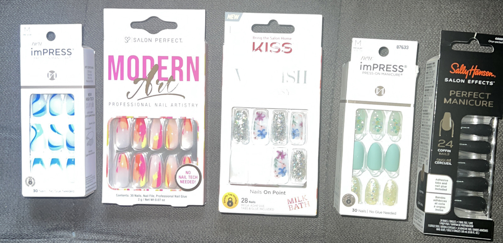 KISS SALON💅Mixed Lot 5-Pks Nail Sets:Modern Art, Voguish Fantasy,imPress & More