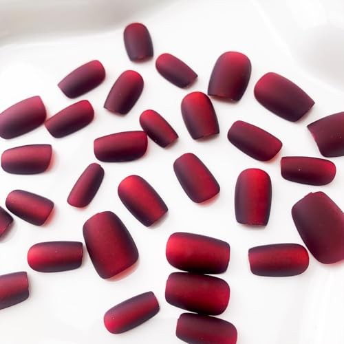 Wine Red Fake Nails Square Press on Nails Short Square (Pack of 30) Style 26