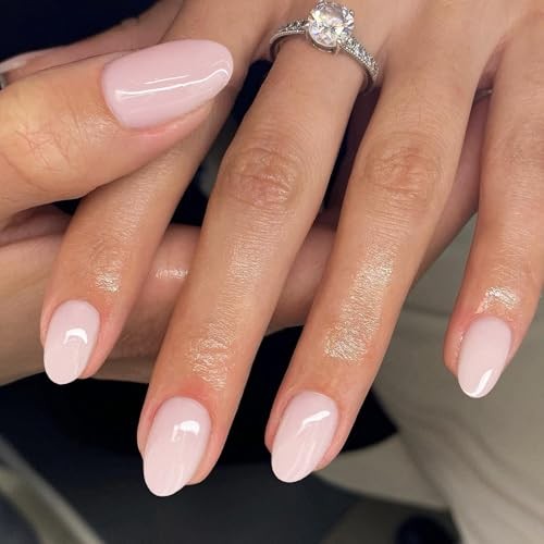 SXVME Short Oval Press On Nails, Handmade Gel Acrylic False Nails for Big &