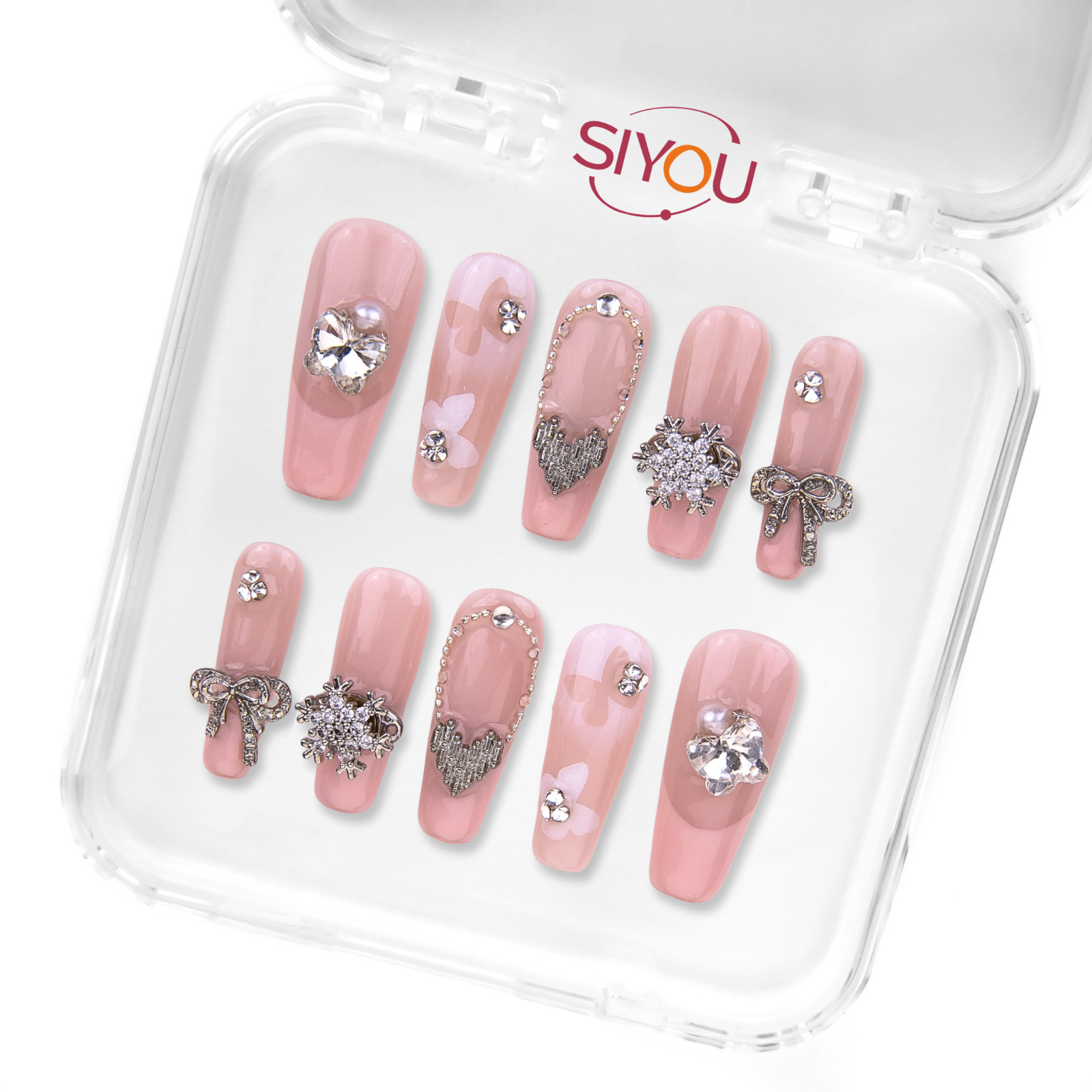 SIYOU | Fairy Space | (Long Coffin) Pink Press-On Nails (10pc Kit)