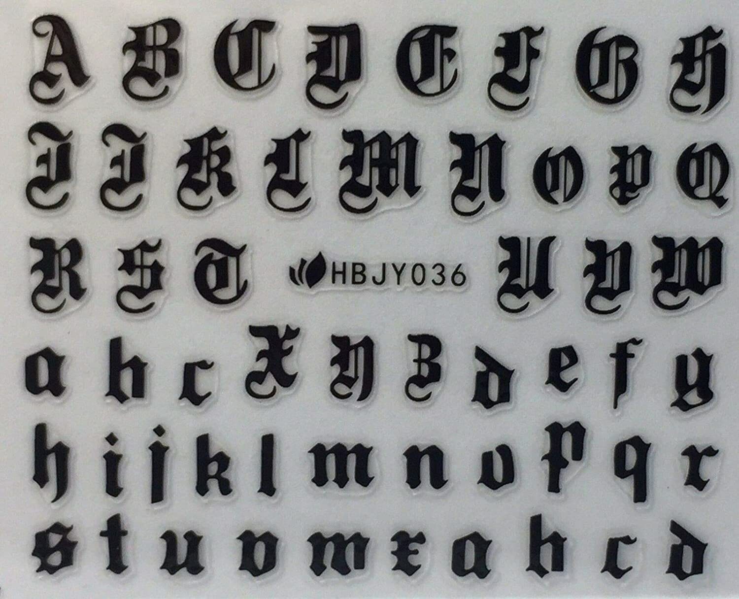 Nail Art 3D Decal Stickers Alphabet Letters Black HBJY036