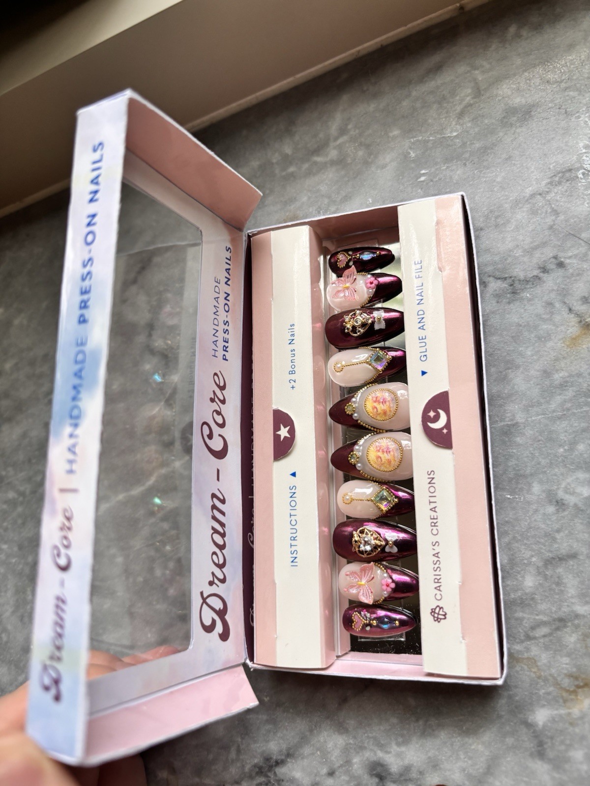 Carissa’s Creations Handmade DreamCore Press-On Nails Long Almond, Glue