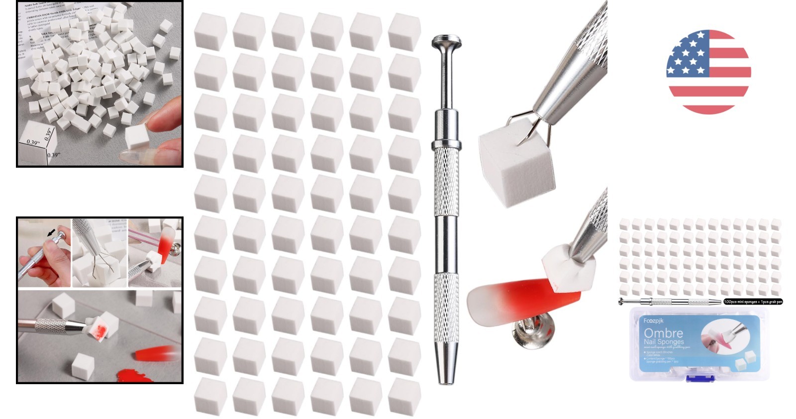 Versatile 100-Piece Ombre Nail Art Sponge Set with Convenient Grabbing Tool