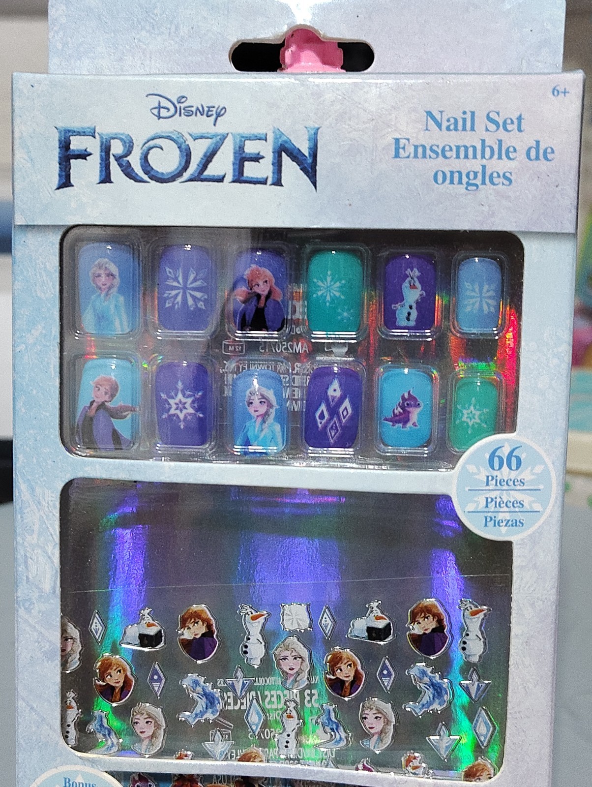 66 Piece Disney Frozen Nail Set~12 Press-On Nails & 53 Nail Stickers, New In Box