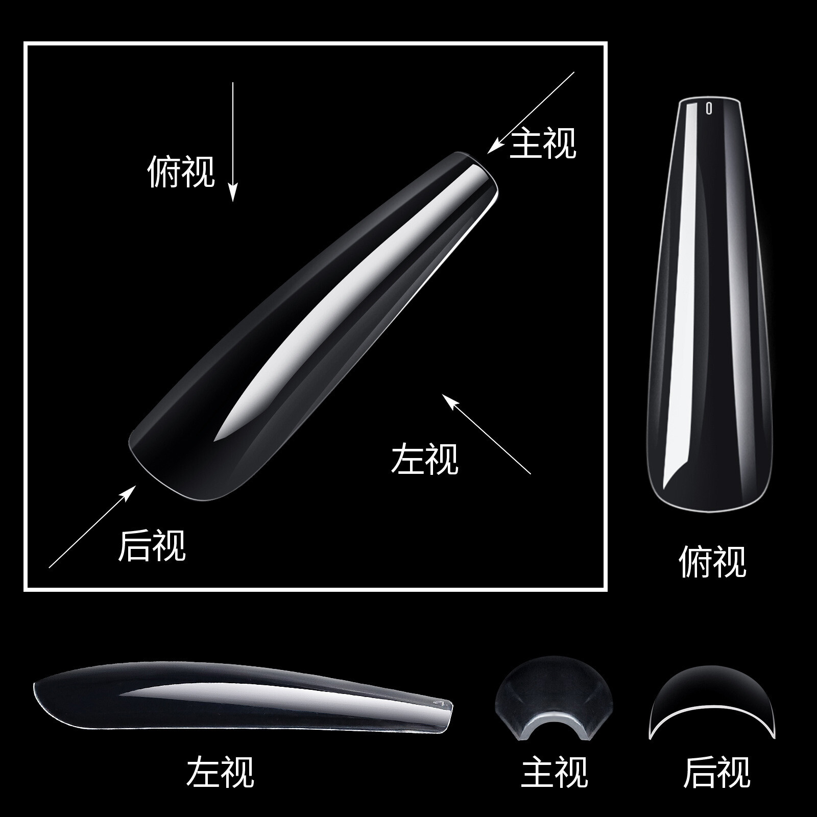 S/XL/3XL False Nail Tips Coffin Square Stiletto Almond Shape Acrylic Tips Clear