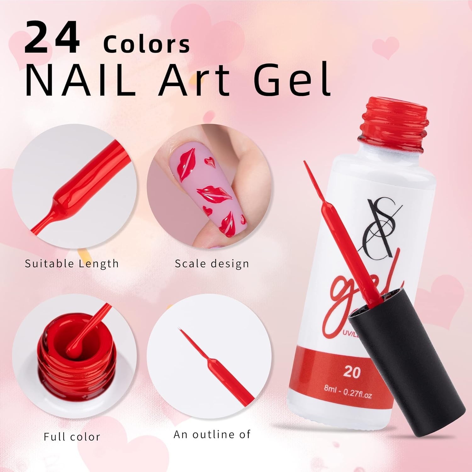 24-Color Gel Liner Set with Brush for Precision Nail Art Designs – Formula