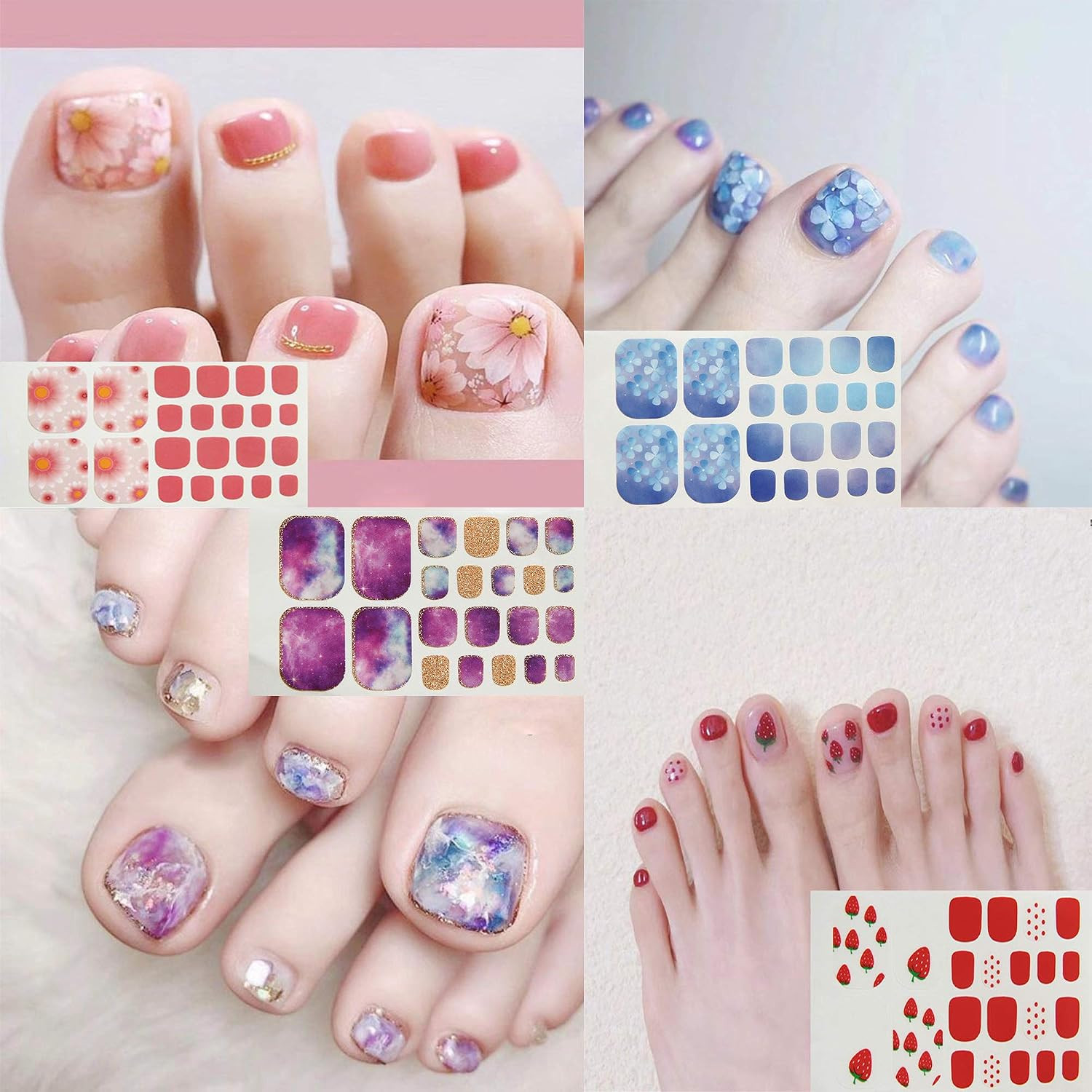 20 Sheets Adhesive Toenail Polish Wraps Stickers Flower Marbling Toe Nail Strips