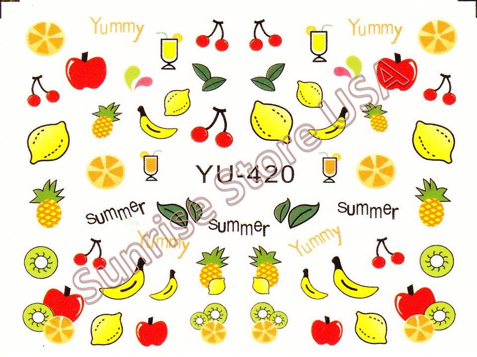 Nail Sticker Water Transfer Palm Tree Hawaii Anchor Fruit Flower Flag Bird Beach