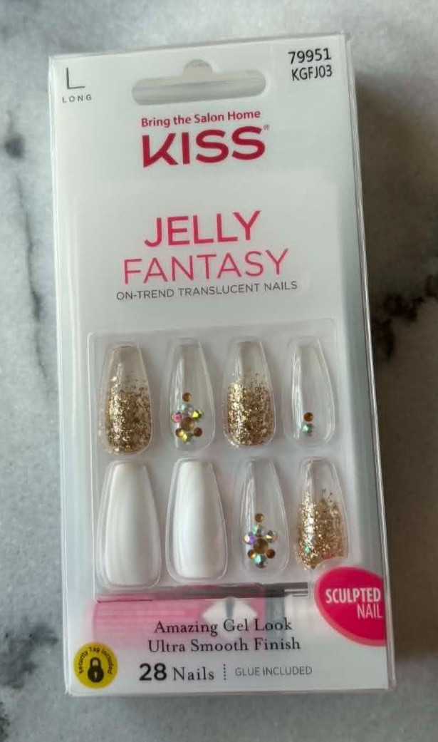 KISS Jelly Fantasy On Trend Translucent Nails Long Glue On KGFJ03 White Gold
