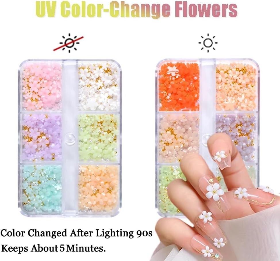 3D Flower Nail Charms, 2 Boxes 3D Acrylic Flower Nail Art Charms and Gems Whi…