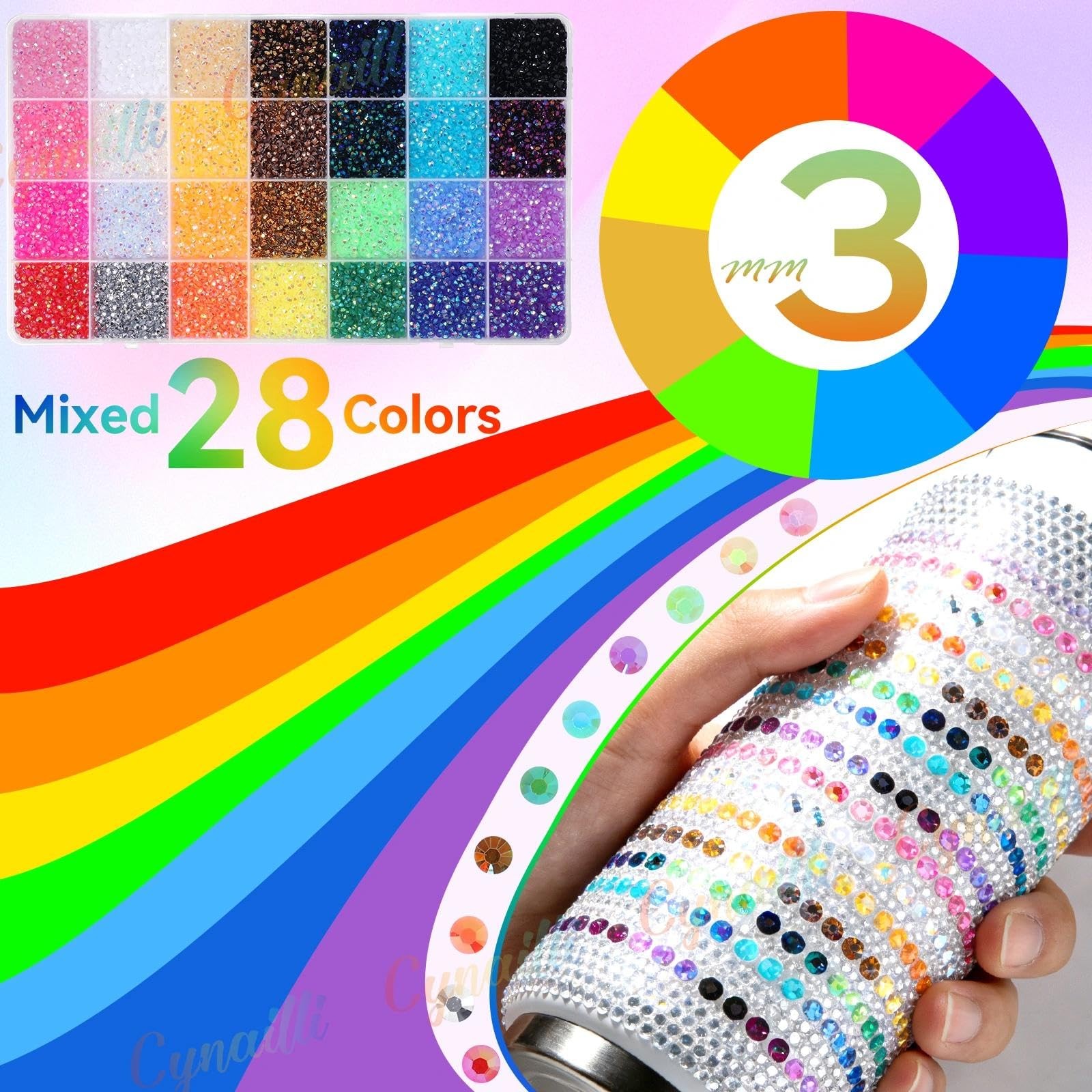 32000Pcs 3MM Colors Flatback Rhinestones for Bedazzling, Jelly Resin Rhinesto…