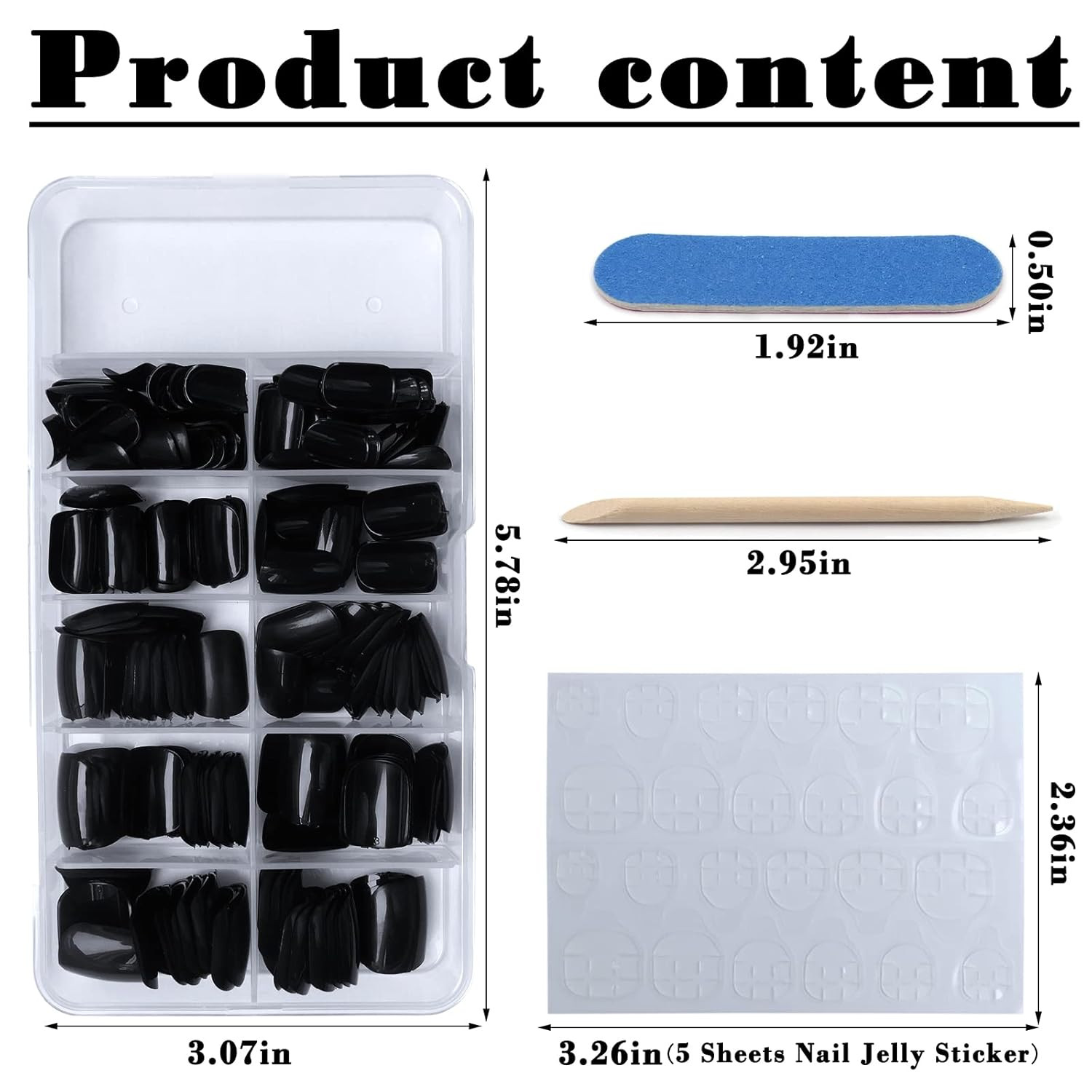 240Pcs Short Press on Nails Black Full Cover Short Square Fake Nails Glossy