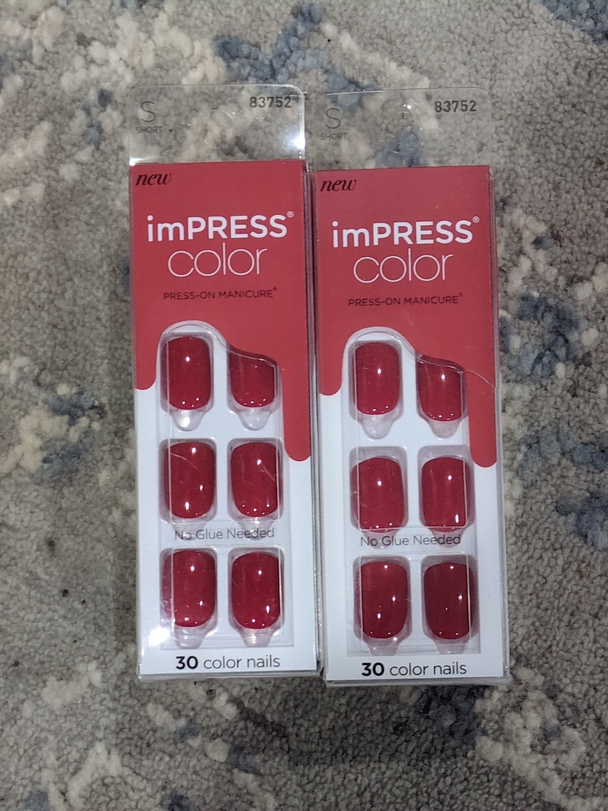 2-PK ImPress The No Glue Mani 30 Color Gel Nails -13 REDDY OR NOT- RED Short