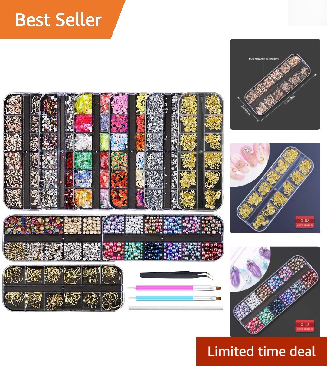 9-Box Nail Rhinestones Kit with Tweezers & Pens – Ultimate Nail Art Supply Set