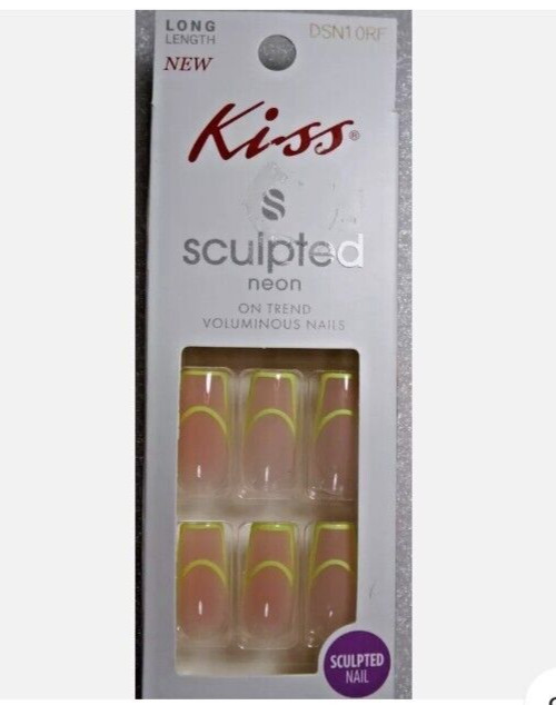 KISS ‘NEON V’ Sculpted Long Nails💛Yellow/Nude, Geometric Lines, Summer Vibes!