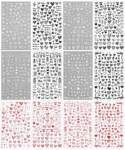 12 Sheets Valentines Day Nail Art Stickers Decals Self-Adhesive Pegatinas