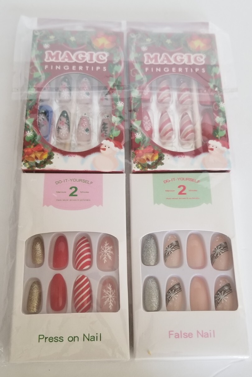 Lot Of 4 Press On Nails. Do it yourself Easy to Apply 24 Pieces Each Fun Colors