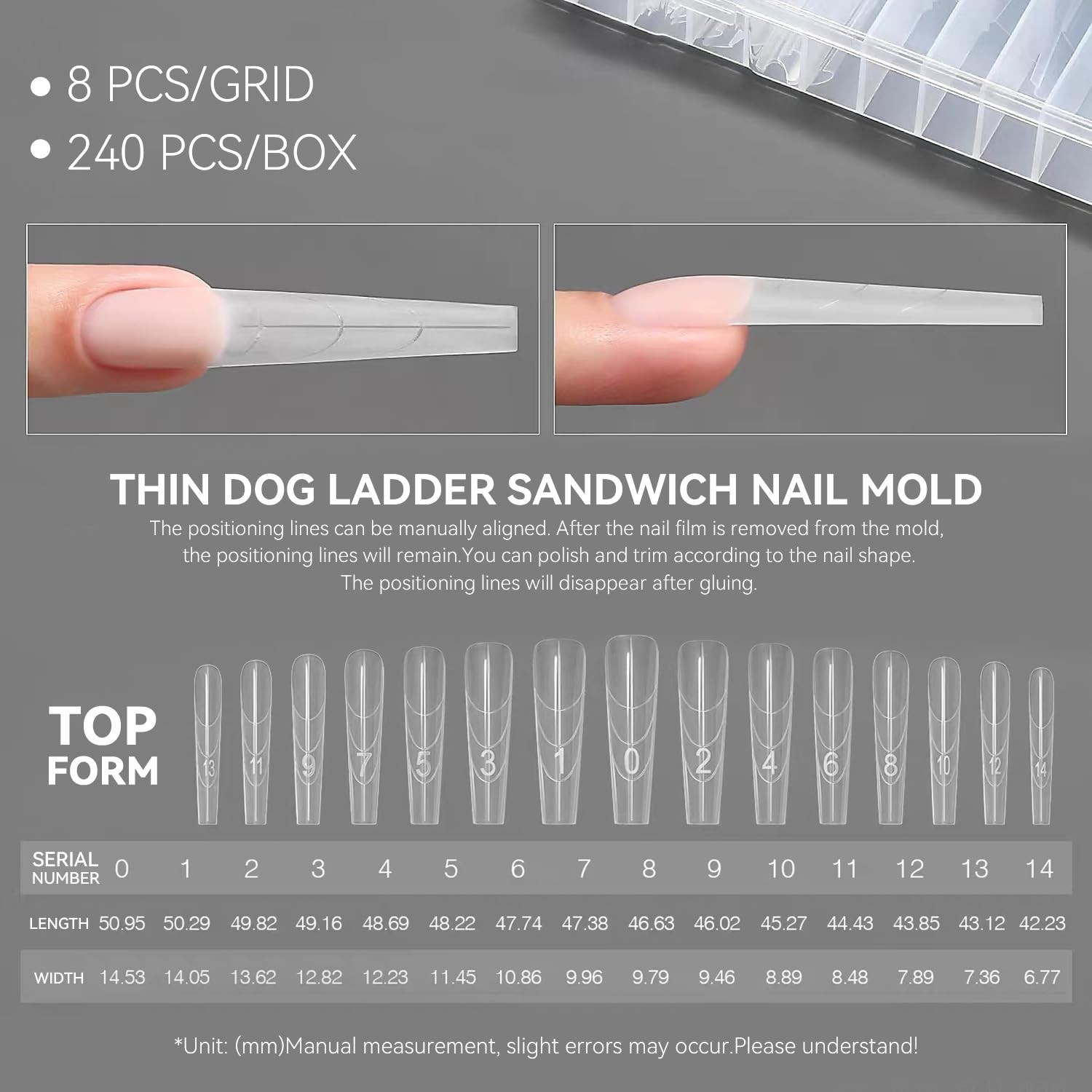 240Pcs Dual Forms Long Coffin Nail Molds – Quick Nail Extension, 15 Sizes, No Pa